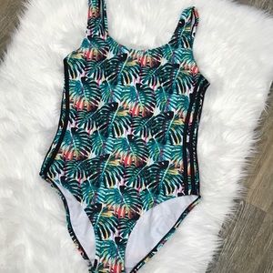 Painted palm adidas one piece swim suit. New!
